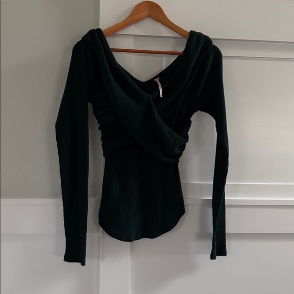 Free People Dark Green Off-Shoulder Ribbed Top - Picture 3 of 3